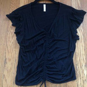 Xhilaration Women's Versatile Black Drawstring Ruched Top